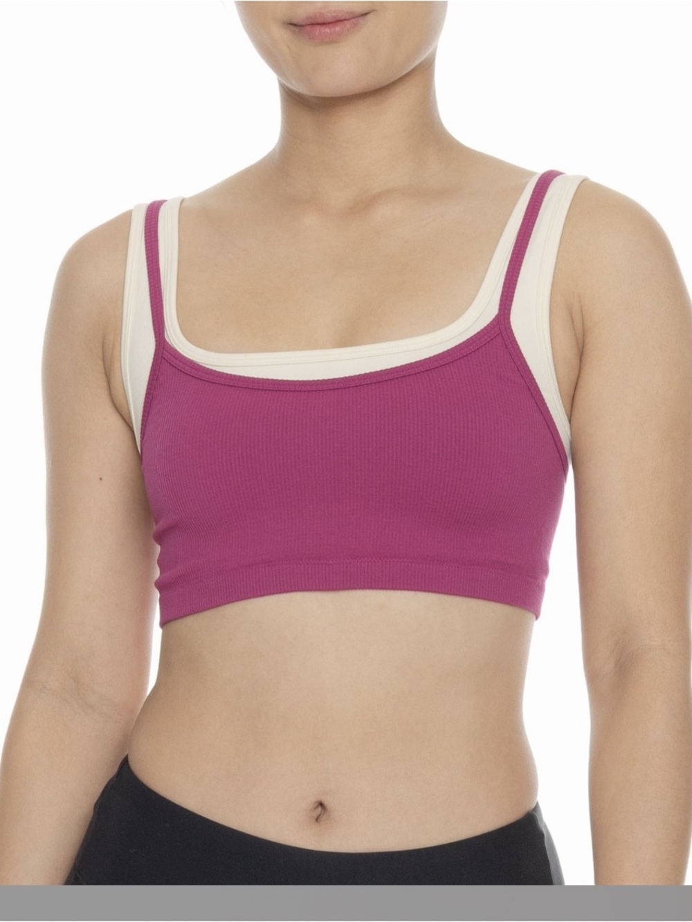 Spiritual Gangster Ribbed Scoop Bralette in Magenta and Cream